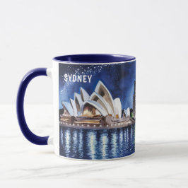 Caneca Pintura em Aquarela de Sydney Vistas Noturnas #3