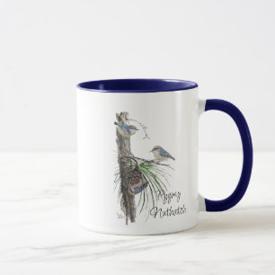 Caneca Pintura em aquarela original Pássaros Trepadeiros 