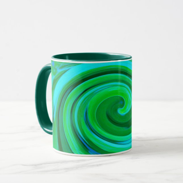 Caneca Pintura em espiral líquida de Abstrato Turquesa (Frente Esquerda)