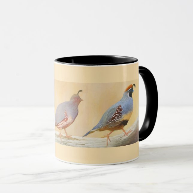 Caneca Pintura em Quail de Gambrel — Arte original sobre  (Frente Esquerda)