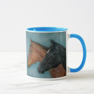 Caneca pintura equina de folha preta de castanho