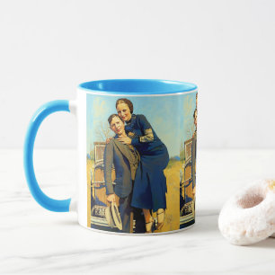 Caneca Pintura Falsa Bonnie Parker Clyde Barrow 1933
