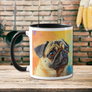 Caneca Pintura Impressionista Colorida Pug Dog