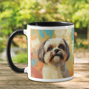 Caneca Pintura Impressionista do Cão Lhasa Apso