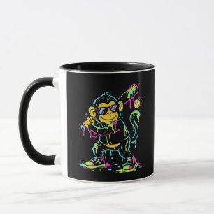 Caneca Pintura Neon Gotejante Macaco de Beisebol Chimpanz