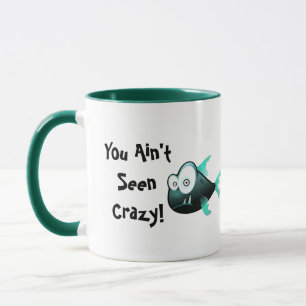 Caneca Piranha Louco, Desenho de Peixe de Desenho Animado