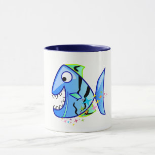 Caneca Piranha tropical azul com estrelas