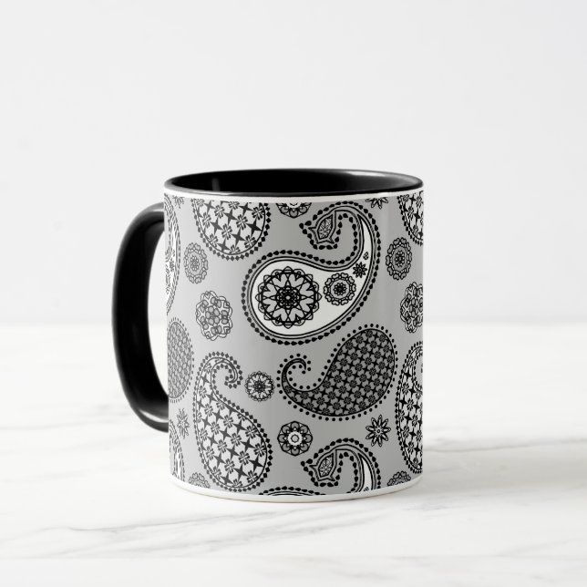 Caneca Pista, tons de cinza, preto e branco (Frente Esquerda)