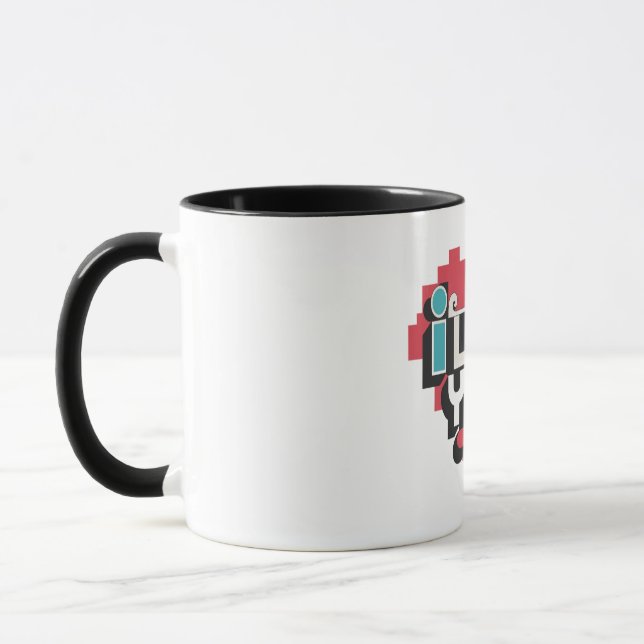 Caneca Pixel Heart Eu Te Amo Tipografia Retro (Esquerda)