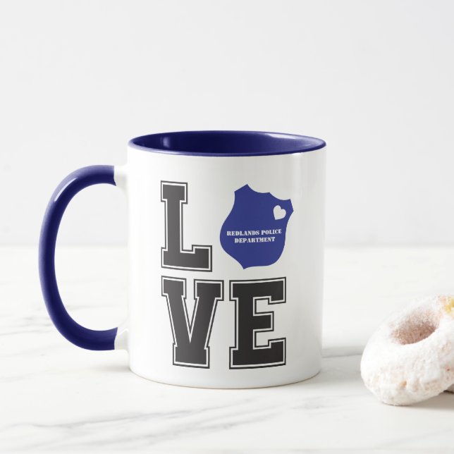 Caneca Placa de Coração de Amor Personalizada Polícia (Com Donut)