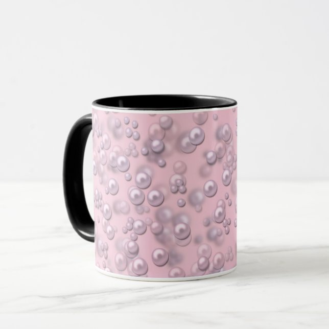 Caneca Placas de pérolas brancas-rosadas em veludo rosa (Frente Esquerda)