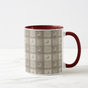 Caneca Plaid Bege com padrão de rena em aquarela Natal