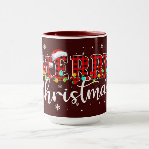 Caneca Plaid MERRY Letras com Chapéu de Papai Noel 