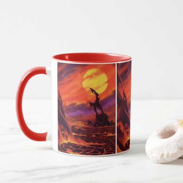 Caneca Planeta vulcânico de ficção científica com Red Lav (Com Donut)