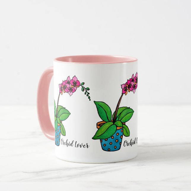 Caneca Planta da orquídea da aguarela no pote bonito (Frente Esquerda)