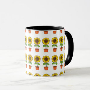 Caneca Planta de girassol de Kawaii em Pote