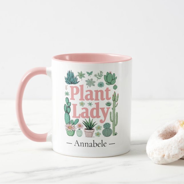Caneca Planta Lady Cute Personalizada Mug De Café De Dois (Com Donut)