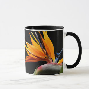 Caneca Planta Laranja do Paraíso dos Pássaros em Preto