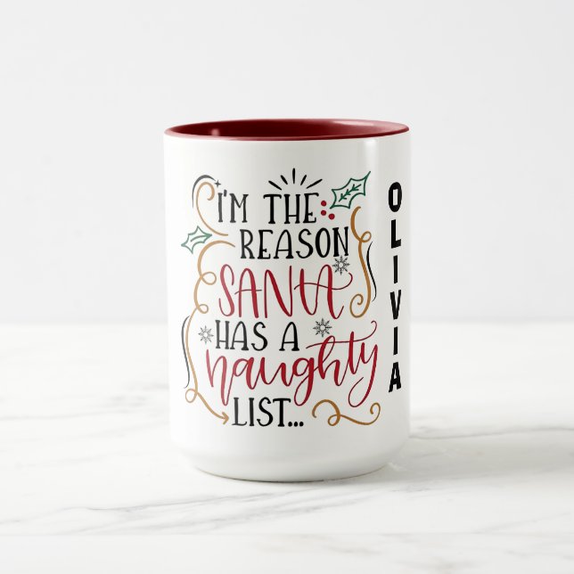 Caneca Playful Christmas Quote Design with Naughty List  (Centro)