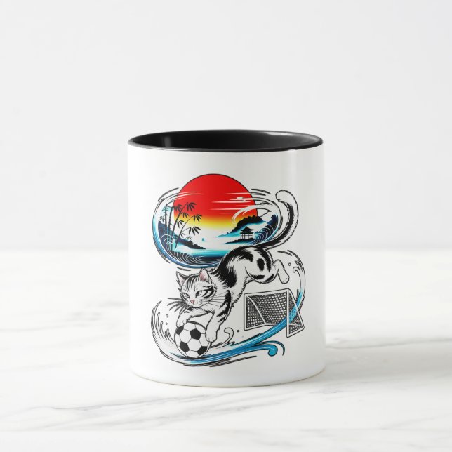Caneca Playful Paws Soccer Cat Gifts for japanese art fan (Centro)