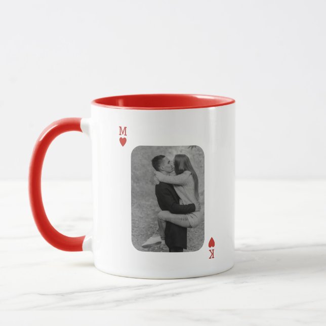 Caneca Playing Card Couple Photo Romantic Love Heart Gift (Esquerda)
