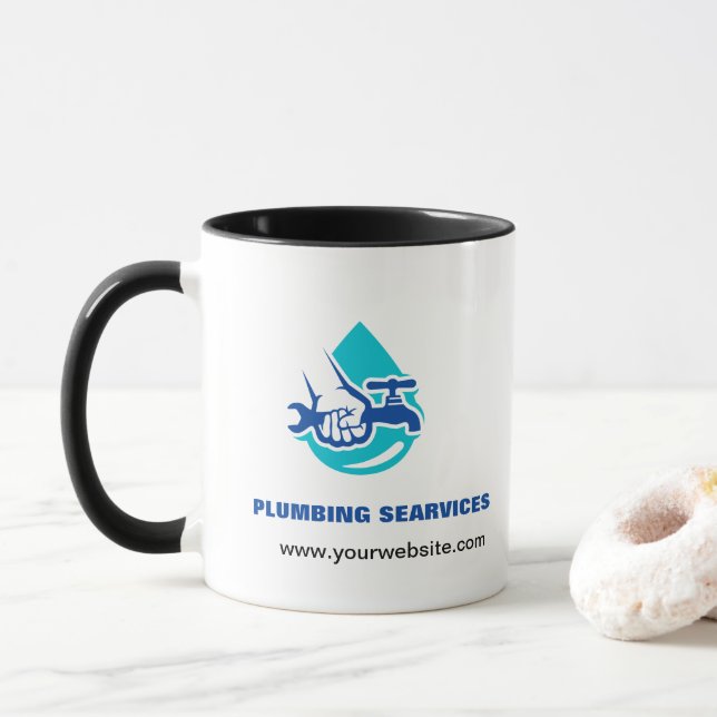 Caneca Plumbing Service Water Drop Logo Plumber Business (Com Donut)