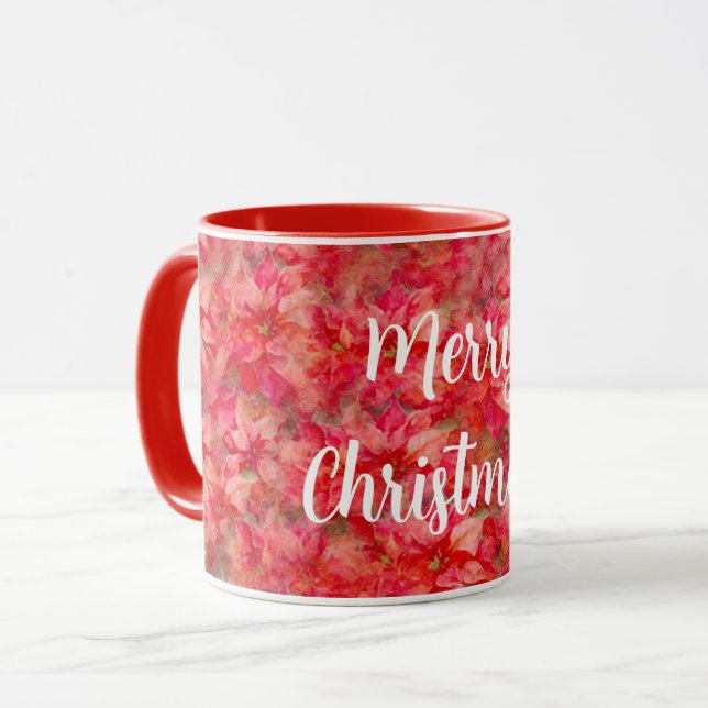 Caneca Poinsettia Art Red Flowers Taça de Natal (Frente Esquerda)