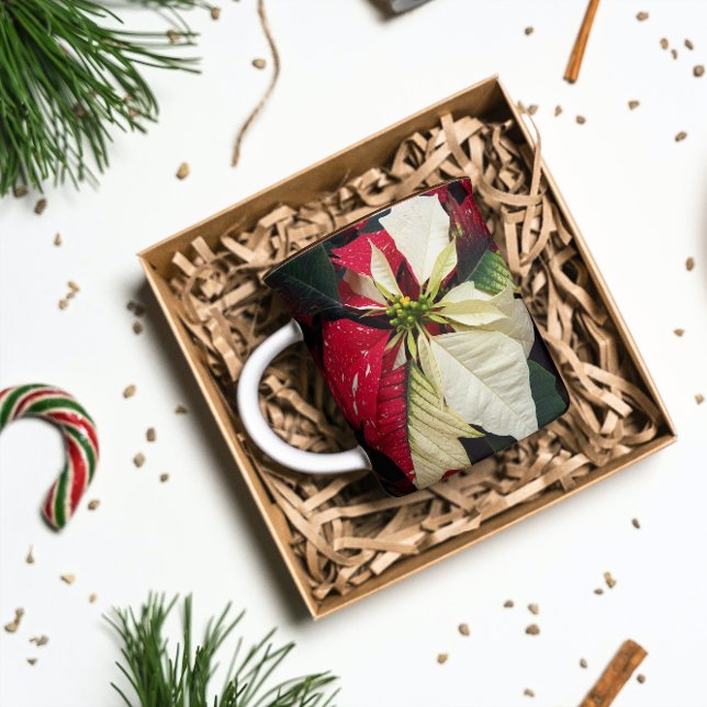 Caneca Poinsettia Variegada Vermelha e Branca Floral (In Situ Holidays)