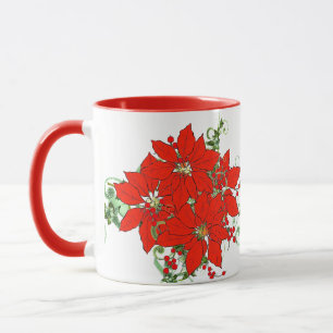 Caneca Poinsettia Vermelha Festiva do Natal Flor Cerâmica