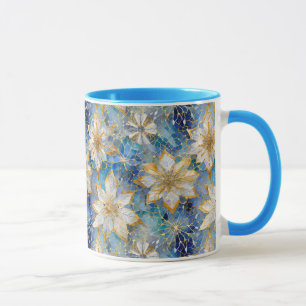 Caneca Poinsettias Douradas de Natal Azul