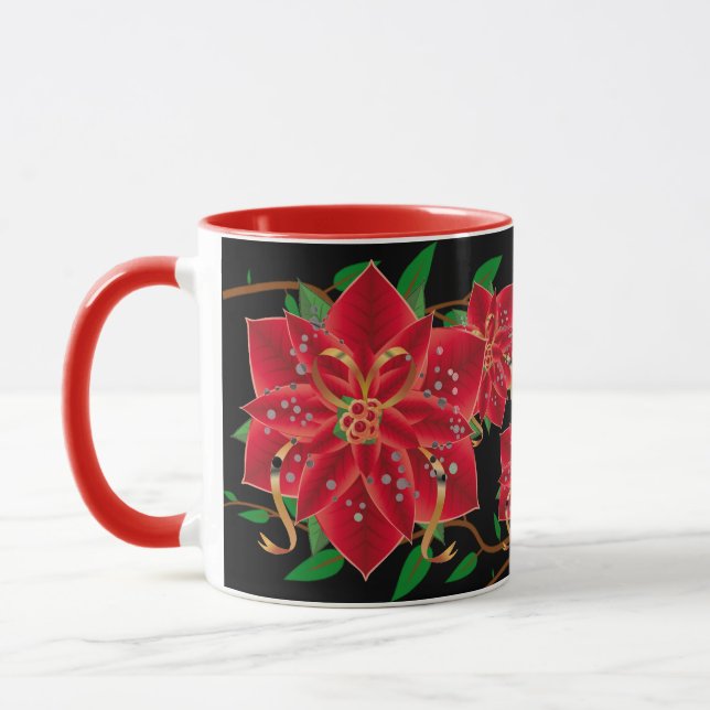 Caneca Poinsettias Vermelhas de Natal (Esquerda)