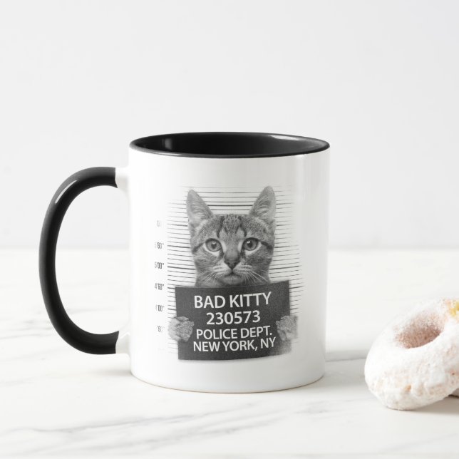 Caneca Polícia de Gato de Gato Mau Prende Foto Engraçada  (Com Donut)