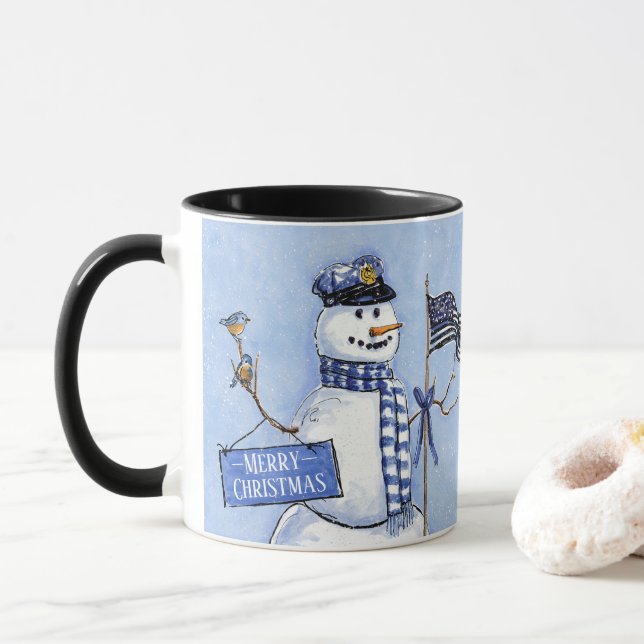 Caneca Policial Thin Blue Line Snowman Natal (Com Donut)