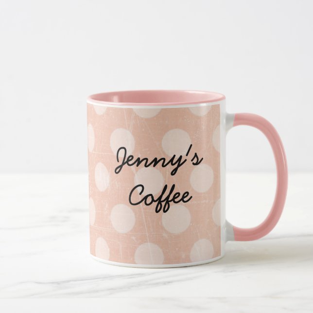 Caneca Polka Branca, Rosa Personalizada, Dotada De Café (Direita)