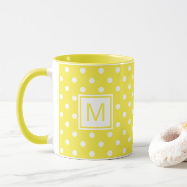Caneca Polkadots Brancos Personalizados Em Amarelo Brilha (Com Donut)