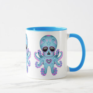 Caneca Polvo bonito do zombi do crânio do açúcar - azu