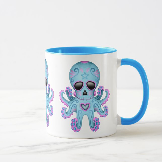 Caneca Polvo bonito do zombi do crânio do açúcar - azul (Direita)