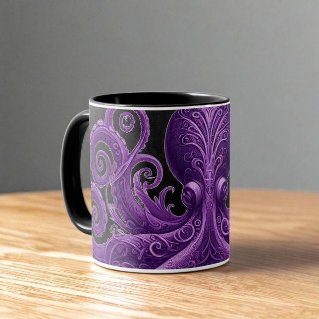 Caneca Polvo Roxo Vitoriano Steampunk Kraken  (Criador carregado)