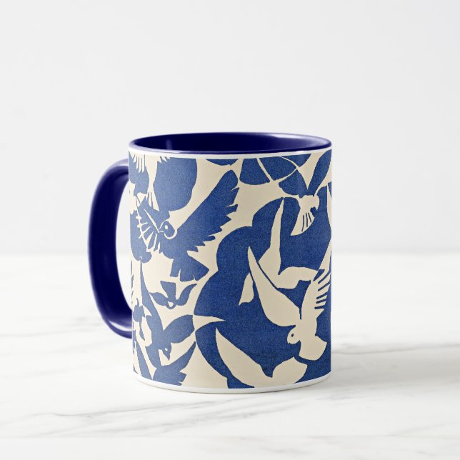 Caneca Pombos em Branco e Azul (Frente Esquerda)