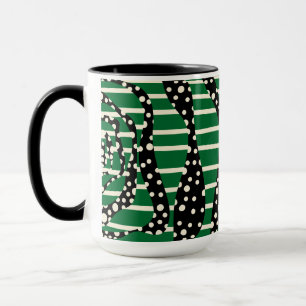 Caneca Pontos e faixas 2 - Verde, creme e preto