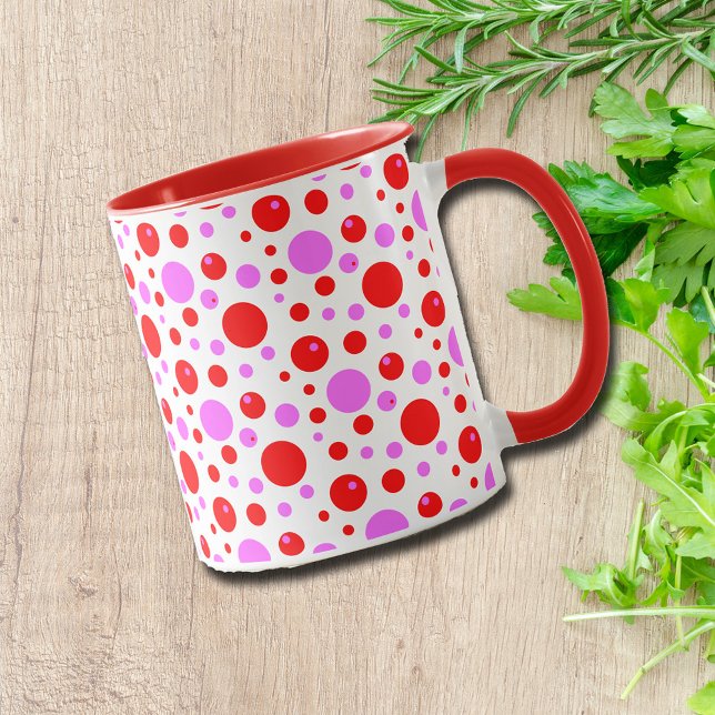 Caneca Pontos Polka Vermelhos e Rosas Retrô (Criador carregado)