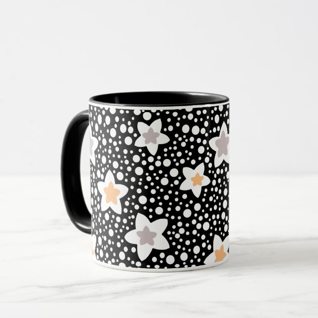 Caneca Pontos pretos e brancos retrô com estrelas  (Frente Esquerda)