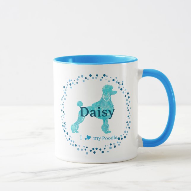 Caneca Poodle Azul Pastel Moderno | Nome e Foto Personali (Direita)