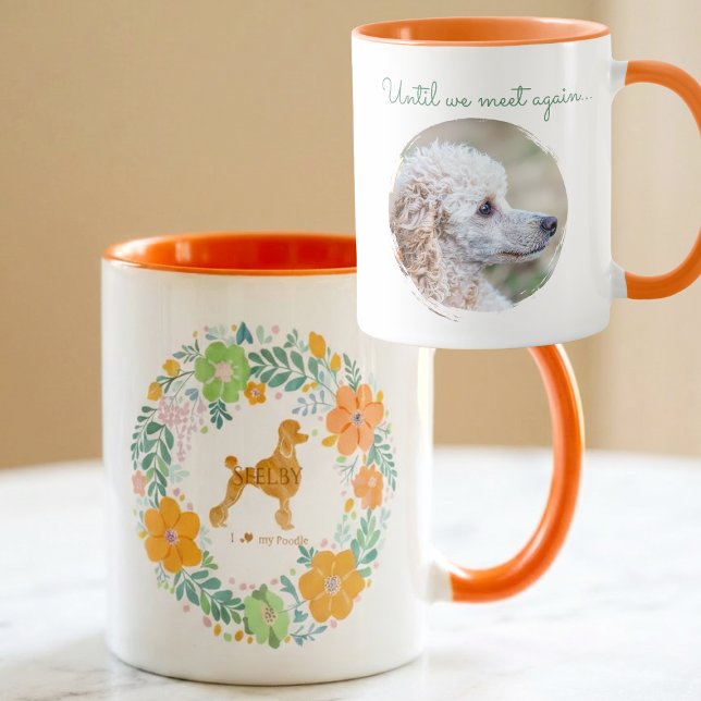 Caneca Poodle Custom Memorial Floral Mug with Photo (Criador carregado)