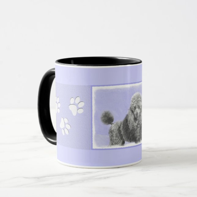 Caneca Poodle Miniature Toy Silver Cinza Blue Dog Art (Frente Esquerda)