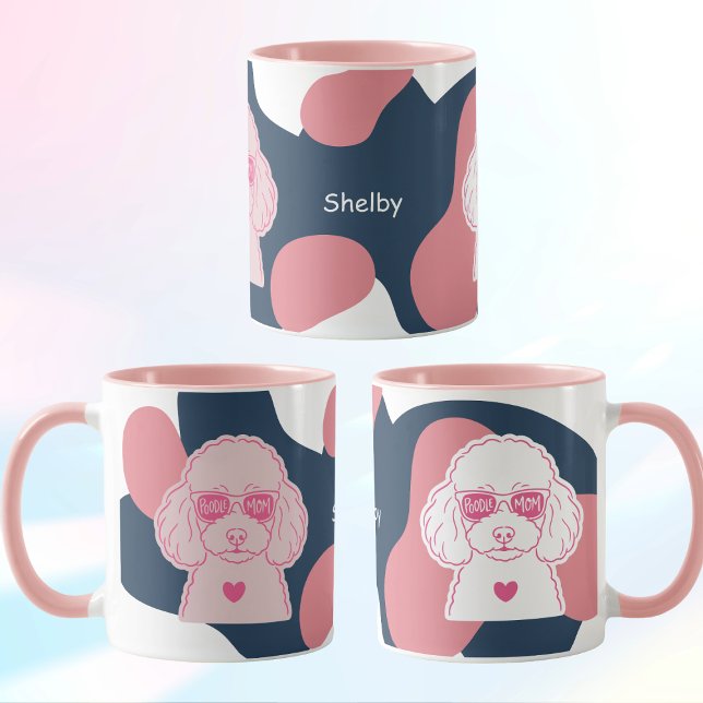Caneca Poodle Mom Mug | Custom Name Pink Dog Sunglasses (Criador carregado)