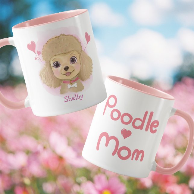 Caneca Poodle Mom Watercolor Mug with Custom Name (Criador carregado)