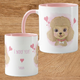 Caneca Poodle Valentine Watercolor Mug with Custom Name