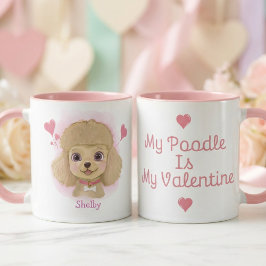 Caneca Poodle Watercolor Valentine Mug with Custom Name