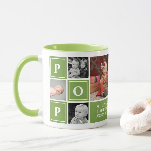 Caneca Pop Adoramos A Colagem De Fotos Personalizada Verd (Com Donut)
